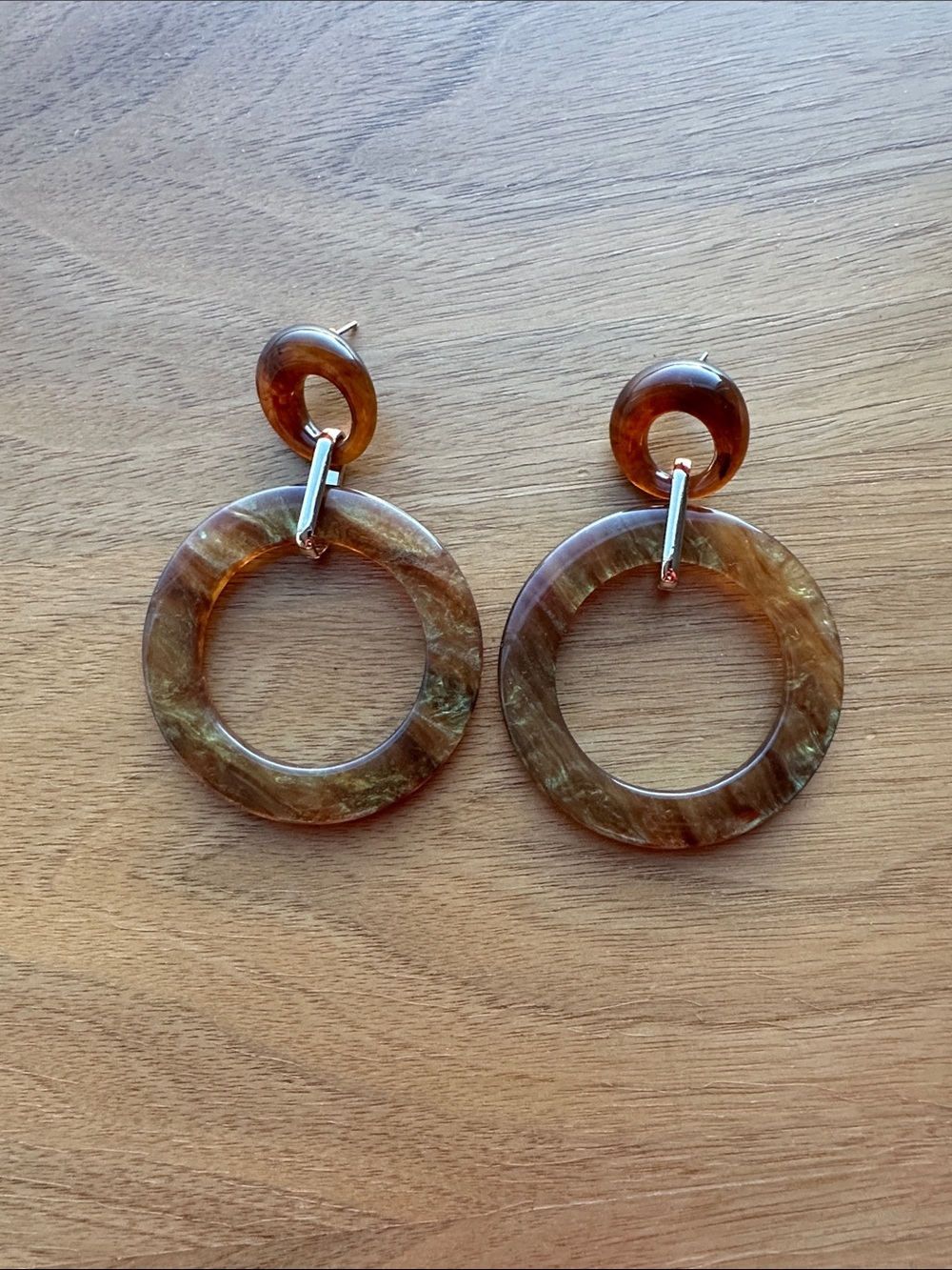 Brown Resin Hoop Drop Earrings - Women Jewelry